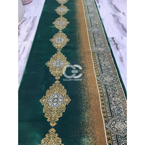 Karpet Sajadah Rol Masjid buatan Turki merk Prestige Mosque (Turki) warna hijau motif klasik posisi vertikal